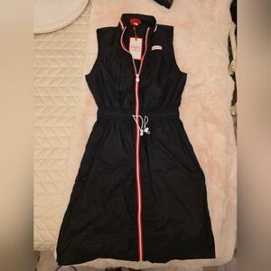 Hunter Windbreaker Black Sleeveless Dress with Red Trim